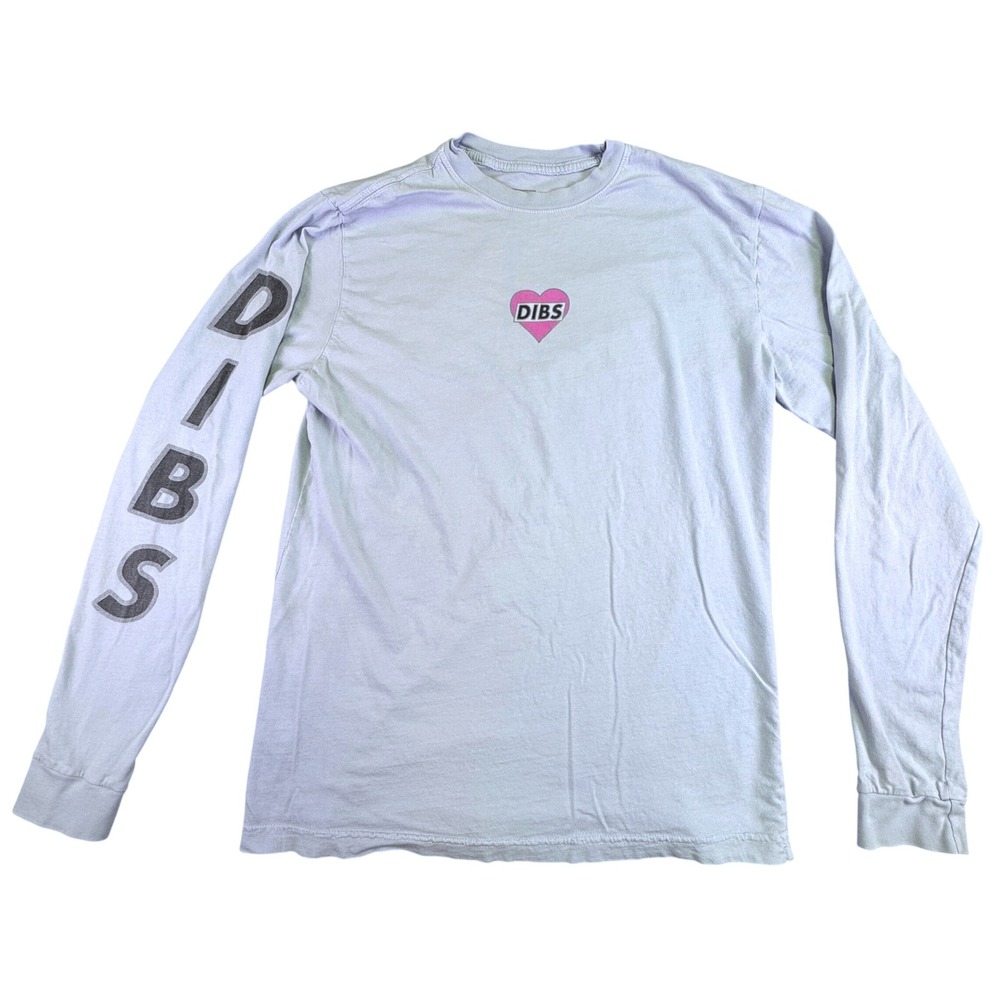Dibs Shirt Men's Medium Long Sleeve Graphic T-Shirt Light Blue Heart Made in USA